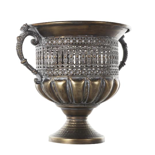 12" Bronze Metal Urn Shaped Vase with Cut Outs